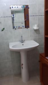 a bathroom with a white sink and a mirror at Le refuge privatif de Julie in Basse-Pointe +11 photos