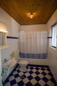 a bathroom with a toilet and a sink and a shower at Rooms Roza in Slunj