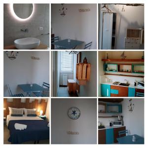 eine Collage mit verschiedenen Fotos eines Zimmers mit einer Uhr in der Unterkunft Case del sole in Mola di Bari