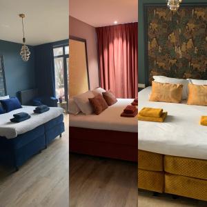 two pictures of two beds in a room at The Rock in Zandvoort