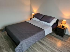 a bed with two pillows on it in a room at DOMKI I POKOJE -BLISKO MORZA - U Beaty - CHŁAPOWO, Władysławowo in Władysławowo