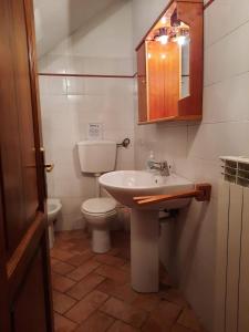 a bathroom with a toilet and a sink and a mirror at Agriturismo Fattoria il Piano - Casa Bugno - San Gimignano in San Gimignano