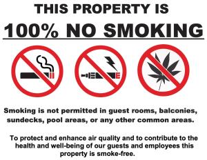 een bord waarop staat dat roken en niet roken niet is toegestaan in de kamers bij Stardust Motel in Wildwood