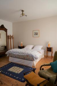 a bedroom with a bed and a chair at Domaine David-Beaupère in Juliénas