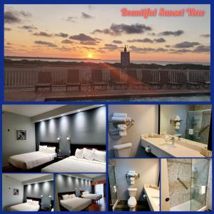 uma colagem de fotografias de um quarto de hotel em Blue Bay Inn and Suites em South Padre Island