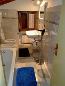 W łazience znajduje się umywalka, toaleta i lustro. w obiekcie B&B Aurora w mieście Cavaion Veronese