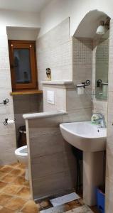 a bathroom with a sink and a toilet at ViviMontagna Mathilda in Perosa Argentina