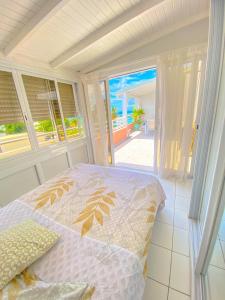 Schlafzimmer mit einem Bett und Meerblick in der Unterkunft Appartement bord de mer in Sainte-Anne