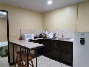 cocina con encimera, fregadero y microondas en HOTEL Apartamentos Herradura #5 Familiar, en Herradura