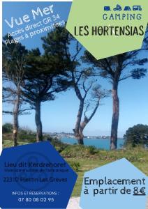 a flyer for a volunteering event with trees at Aire de camping car, caravane, tente emplacement nu avec électricité petit camping in Plestin-les-Grèves
