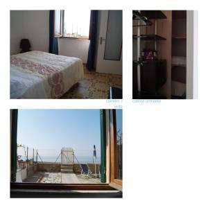 a room with a bed and a window with a view of the ocean at CASAVACANZE GIEFFE in Varazze