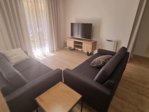 a living room with a couch and a flat screen tv at Mildura Holiday Homes - 15th Street in Mildura