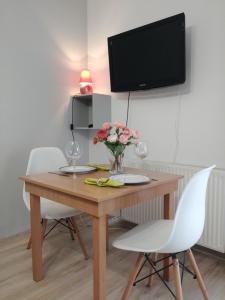 Televízia a/alebo spoločenská miestnosť v ubytovaní Apartament U Muzyków