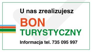 um cartaz com as palavras bon tumyrasy em verde e laranja em Family Homes - Apartamenty Sonoma em Władysławowo