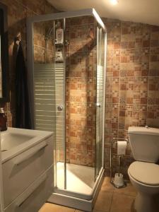 Petite chambre indépendante avec sdb, clim et parking privé في نيس: حمام مع دش ومرحاض