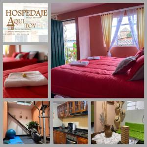 un collage de fotos de un dormitorio con cama en Hospedaje Aquitoy en Monguí