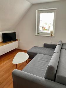 uma sala de estar com um sofá e uma televisão em Chalupa Synka em Terchová