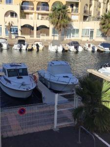 Un montón de barcos están atracados en un puerto deportivo. en Studio moderne classe 2 dans marina proche mer et etang - lit wifi fibre et parking privé, en Sète