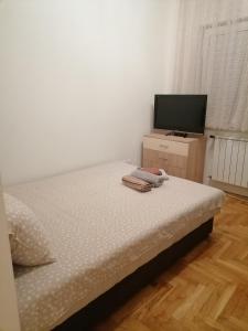 a bedroom with a bed and a flat screen tv at Jaca 2 in Požarevac