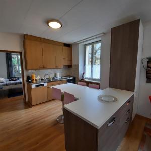 a kitchen with a island in the middle of it at La Pergola by Quokka 360 - for mountain sports enthusiasts in Lavorgo