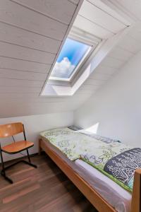 a bedroom with a bed and a skylight at Ferienwohnung Groß Taubertal in Königheim