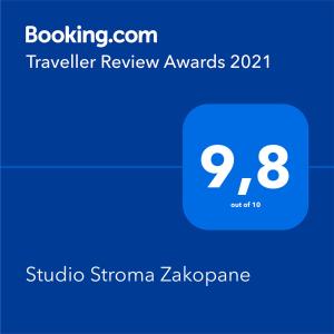 Certifikát, ocenenie alebo iný dokument vystavený v ubytovaní Studio Stroma Zakopane