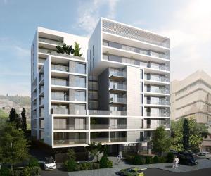 een architectonische weergave van een hoog appartementencomplex bij Luxury 3&4 Bedroom new apartments - close to the Beach & Bahai Gardens in Haifa