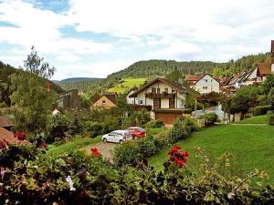 un pueblo con un coche aparcado en un patio en Ferienappartements-Ferienwohnung Steige, en Schramberg