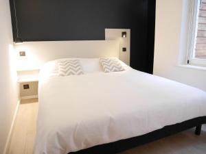 a large white bed in a bedroom with a window at Le Chat Qui Dort in Lille