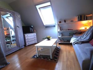 a living room with a couch and a table at Gite près de Strasbourg Terre d'Helene 42 m2, 3 étoiles, 4-5 personnes in Berstett