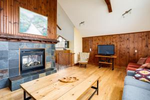 a living room with a fireplace and a tv at Blue View 1 Aurora Chalet 84144 in Blue Mountains