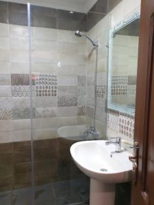 a bathroom with a sink and a shower at Sea point apartment in Alexandria +22 photos