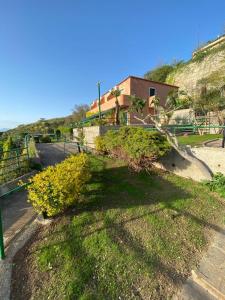 a field of grass and yellow flowers next to a building at Le Terrazze in Agropoli