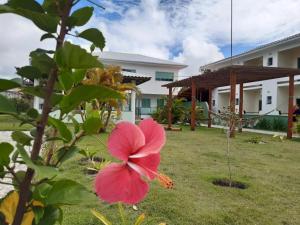 a pink flower in the yard of a house at Areia do Atlantico Hotel in Porto Seguro