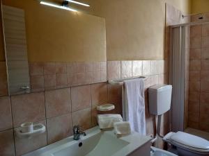 uma casa de banho com um lavatório, um WC e um espelho. em Mediterraneo Appartaments 2 em Lampedusa