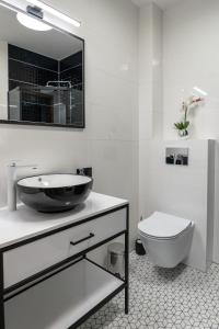 a bathroom with a sink and a toilet at Aquarius Baltico Apartment in Ustka