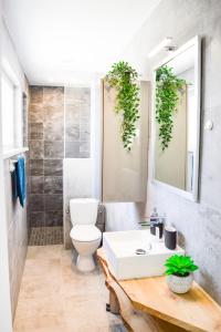 a bathroom with a white toilet and a sink at Le Blue St Léon : 2 pièces COZY Lit King Size WIFI in Colmar +38 photos