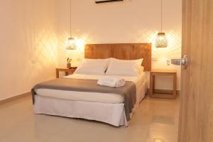 1 dormitorio con 1 cama con 2 mesitas de noche y 2 luces en Hotel Centro Monteria, en Montería