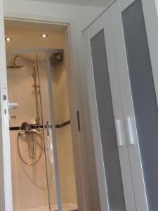 a bathroom with a shower and a glass door at Babel in Trier