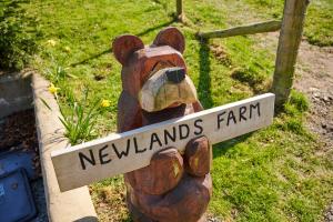a statue of a bear holding a sign that reads newlands farm at Newlands Farm Stables in Kendal