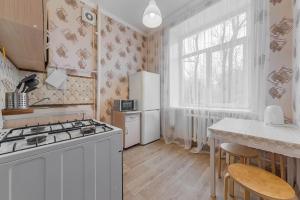 モスクワにあるApartment Hanaka Vladimirskaya 9のキッチン(コンロ、冷蔵庫付)