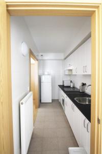 uma cozinha com um lavatório e um frigorífico em Apartamento Labegain 6 em Sestao