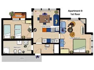 カルロヴィ・ヴァリにあるHoliday Apartments Bulharská 1の家の間取り図