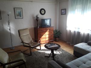 a living room with a couch and a tv at Rakić apartman in Bajina Bašta