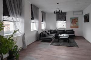 a living room with a couch and a table at Laurentroom Oldtown in Ukmergė