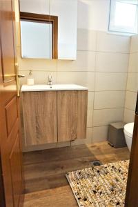 a bathroom with a sink and a toilet at Katerinas House in Nikiti +9 photos