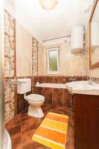 łazienka z toaletą, umywalką i wanną w obiekcie Apartments Ljiljana w Rogoznicy