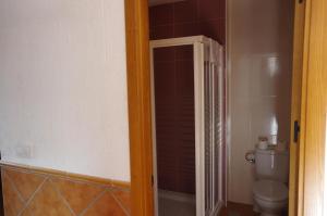 a bathroom with a toilet and a shower at Casa Rural Javier El Molino in Las Majadas