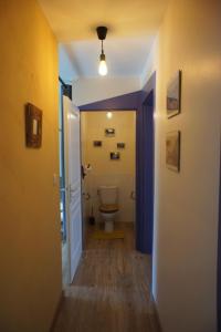 baño con aseo en una habitación con paredes amarillas en La petite marmite du lac de Vouglans, en Pont-de-Poitte