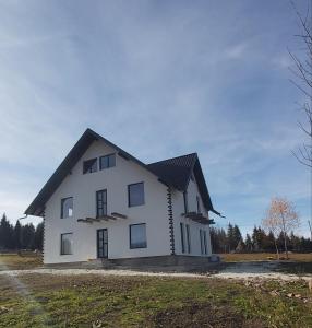 a large white house with a black roof at CASA LENA -VATRA DORNEI in Vatra Dornei